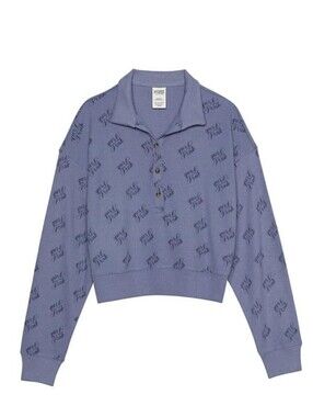 Victoria's Secret PINK Blue Long Sleeve Cropped Sleep Shirt Size Small